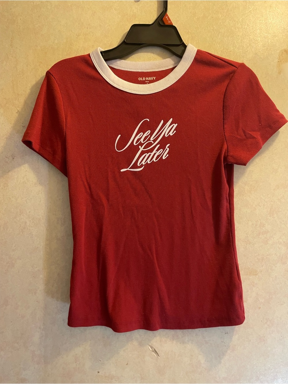 Old Navy Red Short-Sleeve Ringer Tee with White Script